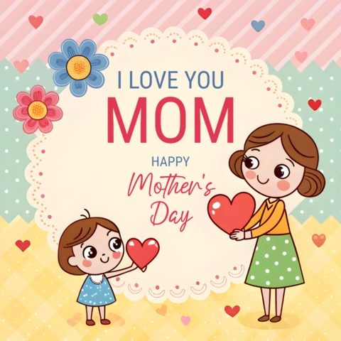 Whimsical Mother's Day Card Template Design - Cute Illustrative Style