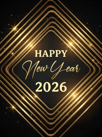 Elegante Neujahrskarte 2026 Vorlage mit goldenen Funkel-Design