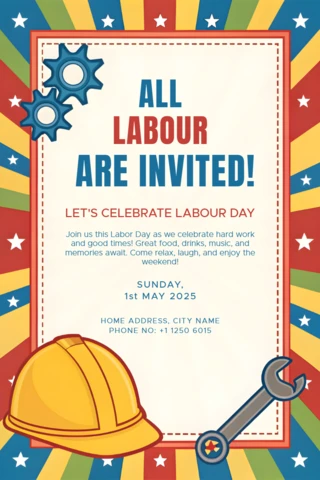 Retro Labour Day Invitation Template Design with Fun Graphics