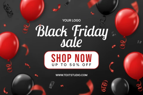 Black Friday Sale Design Template with Balloons and Confetti for Promotional Flyers