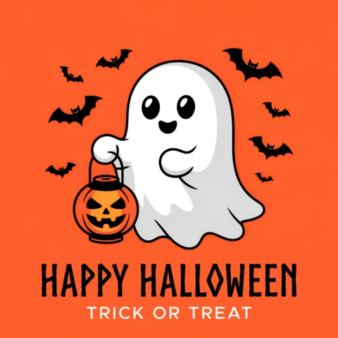 Playful Ghost Orange Design for Merchandising and Greeting Cards Template