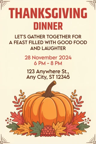 Thanksgiving Dinner Invitation Template with Pumpkin Design for Festive Gatherings