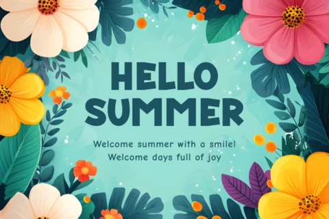 Vibrant Floral Summer Greeting Card Design Template