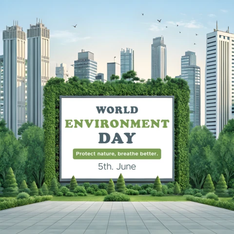 3D World Environment Day Template Design with Urban Green Spaces