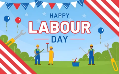 Modelo de design de feliz dia do trabalho - estilo ilustrativo divertido e colorido