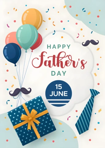 Festive Father's Day Design Template with Balloons and Gifts
