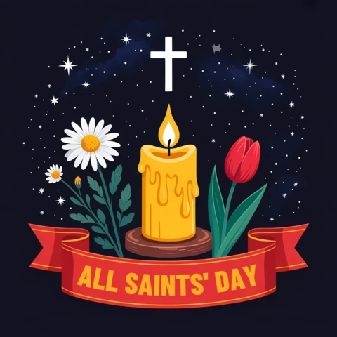 All Saints' Day Candle Design Template for Greeting Cards