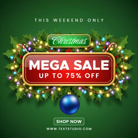 Holiday Promotion Flyer Festive Christmas Template with Red-Gold Signboard and Weekend-Only Offer