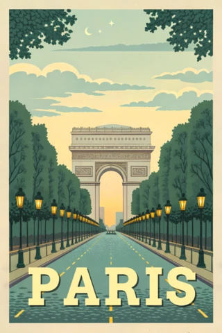 Paris Arc De Triomphe Vintage Illustration Design Template for Posters