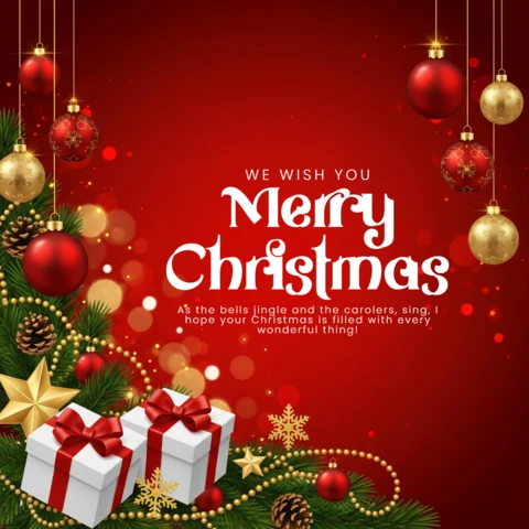 Elegant Garland with Pine Branches and Presents Framing Merry Christmas and Love-Filled Wishes Design Template