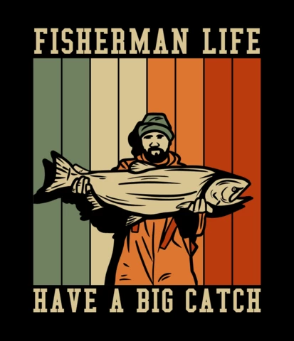 Modelo de design de camiseta vintage de pescador carregando peixe grande