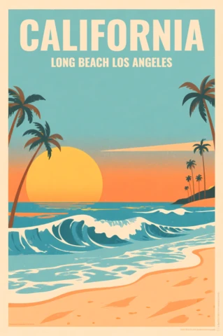 カリフォルニアビーチの夕日デザインテンプレートポスター用