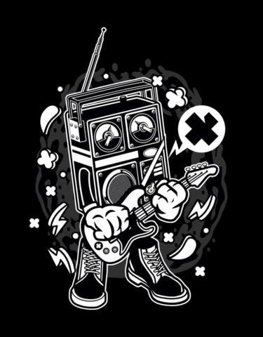 Retro Radio Rocker Cartoon Character T-shirt Design Template