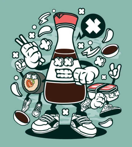 Plantilla de diseño de póster de personaje de dibujos animados de salsa de soja