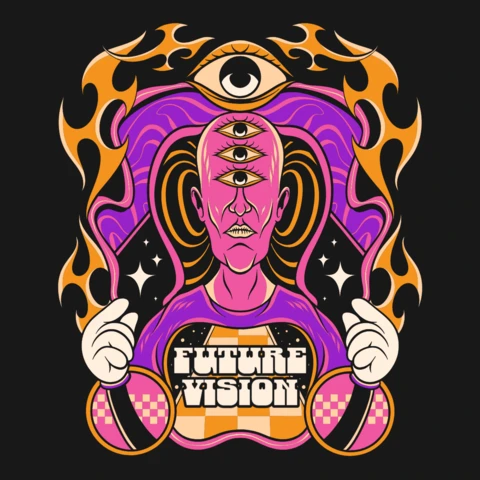 Future Vision Psychedelic Surreal Art T-Shirt Design Template