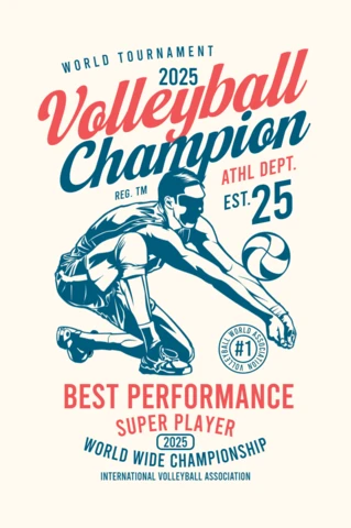 Volleyball Champion Vintage T-shirt Design Template