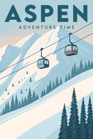 Aspen Skiing Time Retro Flat Design for Printable Posters and Postcards