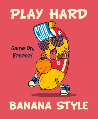 Plantilla de diseño estilo banana Play hard para merchandising de entretenimiento deportivo divertido
