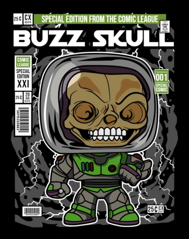 Lightyear buzz schedel cartoon karakter tijdschrift cover ontwerp sjabloon