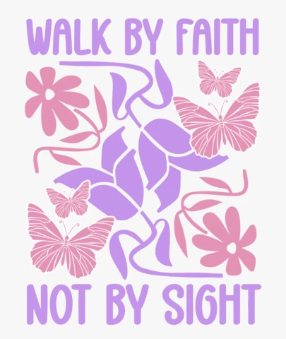 Camiseta inspiracional cristiana de diseño floral y mariposa "Camina por fe"