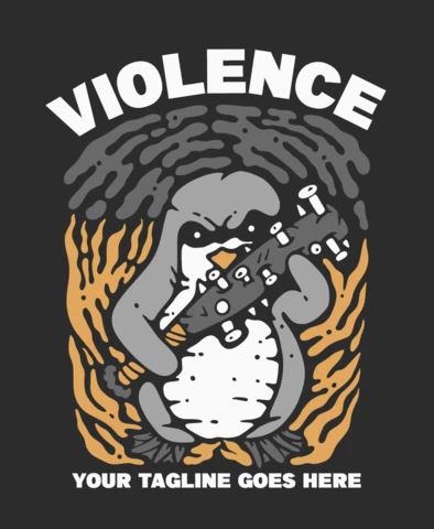 Penguin Holding A Baseball Bat Vintage T-shirt Design Template
