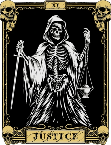 Dark Justice Oracle Card Template: Gothic Skeleton Artwork for Edgy Creations