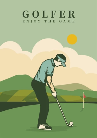 Golfer Man Vintage Retro Poster Design Template
