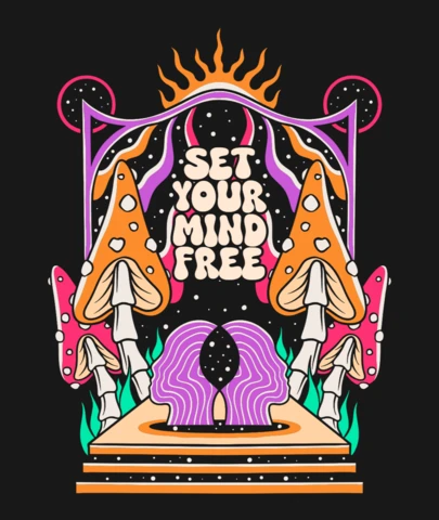 Set Your Mind Free Psychedelic Mushroom Art T-Shirt Design Template