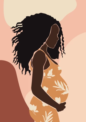 Femme noire enceinte, affiche flat design