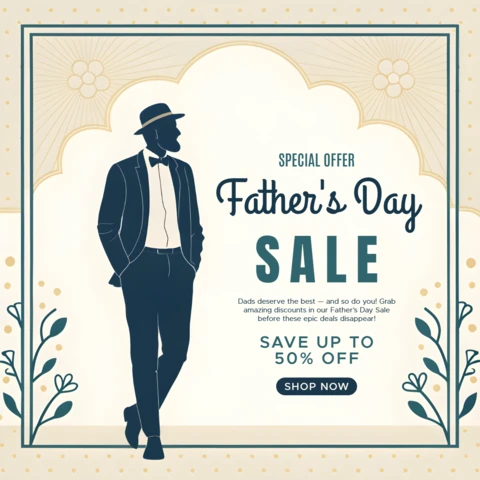 Vintage Father's Day Gift Sale Template with Elegant Floral Design