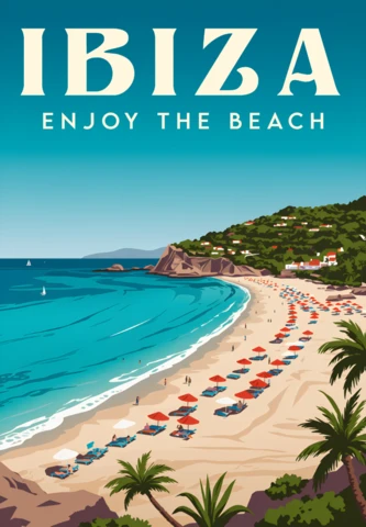Vintage Ibiza Beach Design Template for Travel Posters