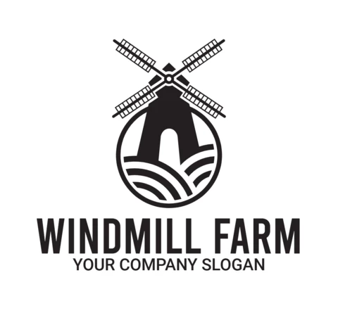 Windmühle bauernhof logo entwurfsvorlage