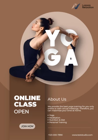 Pink and Brown Illustrated Yoga Class Poster