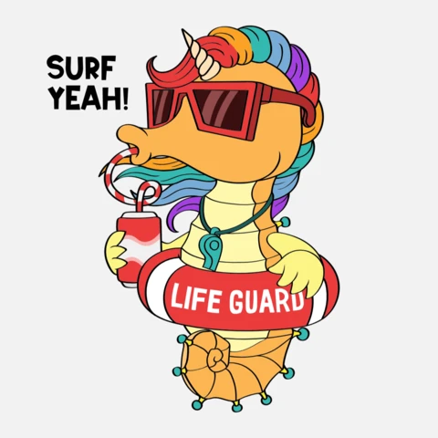 Surf Yeah! Fun Seahorse Lifeguard T-Shirt Print Design