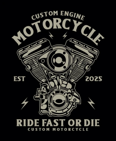 Modelo de design de camiseta de motocicleta com motor personalizado
