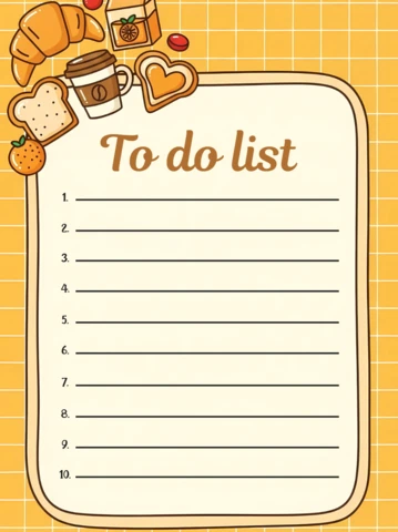 Editable To Do List Template with Cute Food Illustrations in Whimsical Design Style