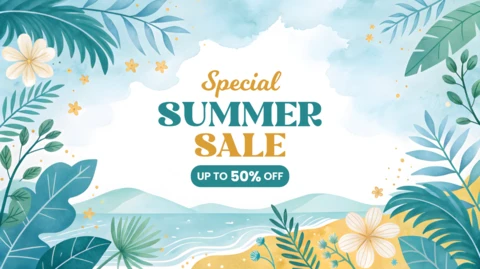 Summer Sale Design Template with Tropical Floral Elements - Editable Promotional Graphic