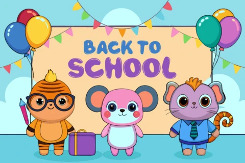 Back to School Cute Animal Design Template for Kids' Party Invitations
