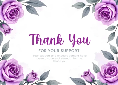 Purple Roses Watercolor Floral Thank You Card Template