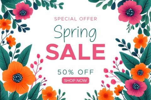 Spring Floral Sale Banner Template with Vintage Illustrated Design