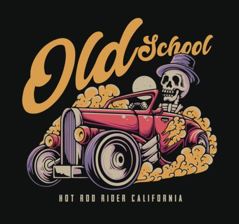 Skeleton Riding Car Vintage T-Shirt Design Template
