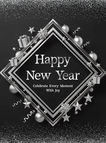 Elegant New Year Celebration Template Design with Stars and Gifts for Greeting Cards