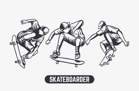 Modelo de design de ilustração em preto e branco de um skatista
