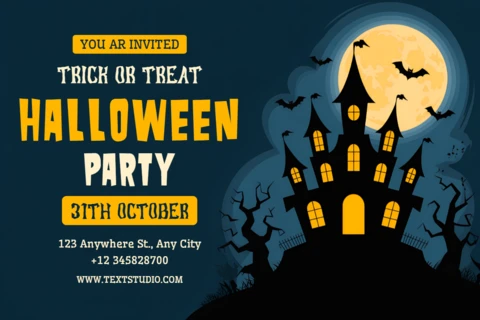Modèle d'invitation pour une fête d'Halloween effrayante avec un design de maison hantée