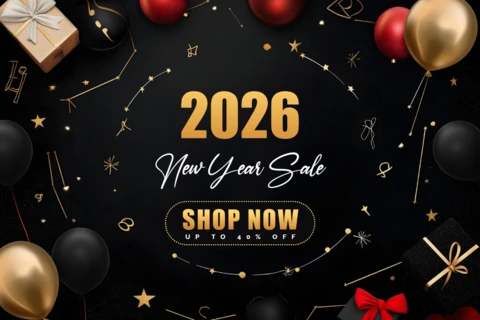 Modelo de design de venda de ano novo preto e dourado 2026