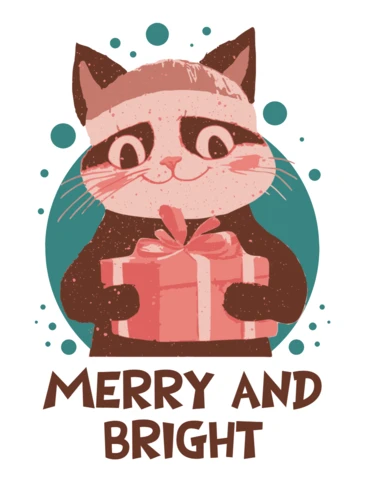 Merry and Bright Cat Design Template for Holiday Greeting Cards