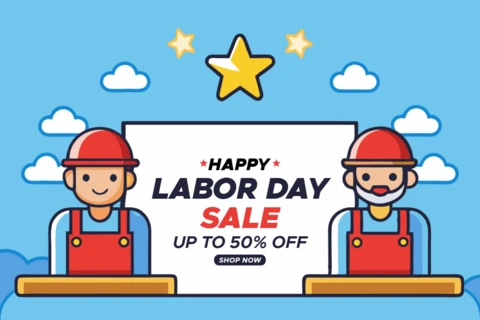 Plantilla de diseño para las rebajas del Día del Trabajo - estilo cartoon divertido y colorido