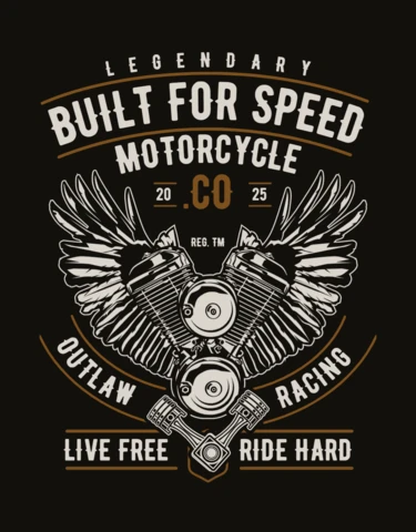 Motorcycle Engine Wings T-shirt Design Template