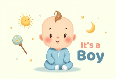 Modelo adorável de anúncio de bebê menino com elementos fofos de desenho animado
