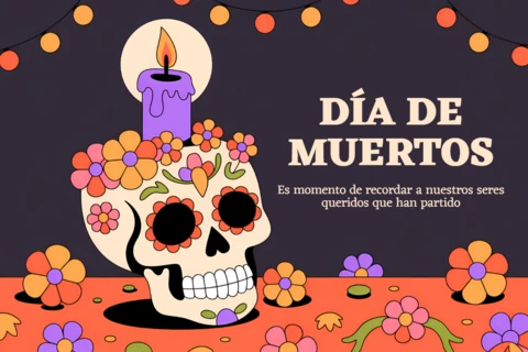 Colorful Día De Muertos Skull Design Template for Festive Posters